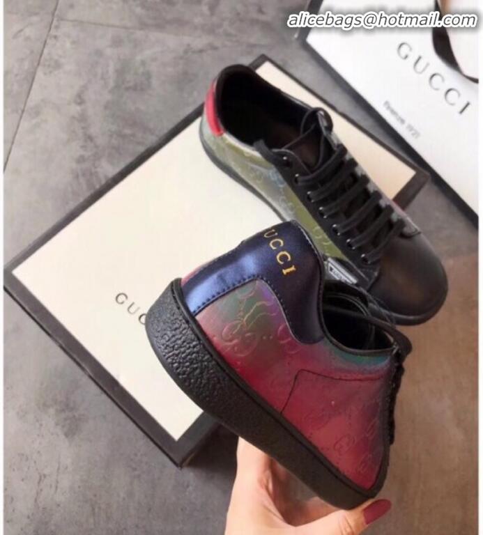 Best Product Gucci Ace Rainbow GG Leather Sneakers G01509 Green/Pink