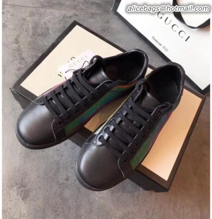 Best Product Gucci Ace Rainbow GG Leather Sneakers G01509 Green/Pink