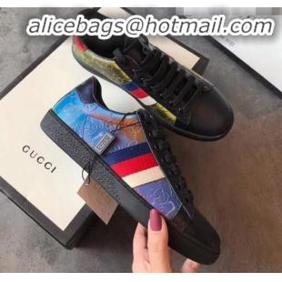 Shop Duplicate Gucci Ace Rainbow GG Leather Sneakers G01509 Blue