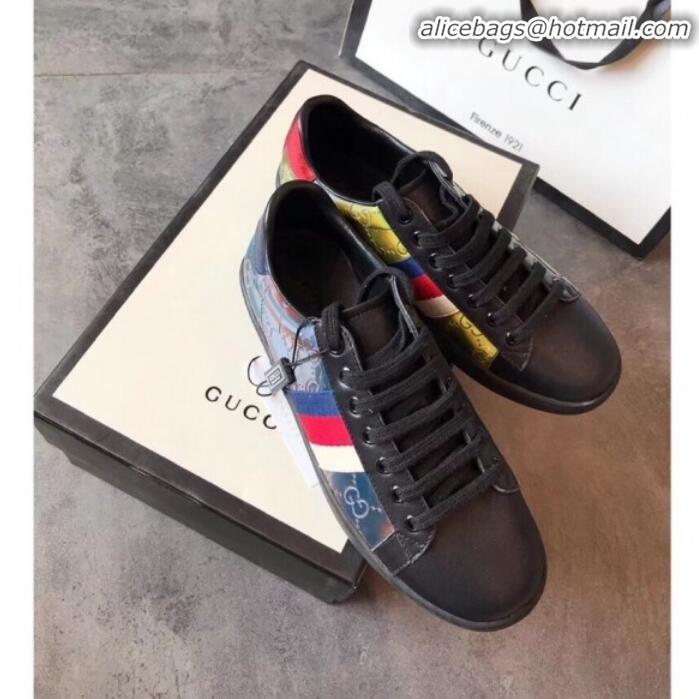 Shop Duplicate Gucci Ace Rainbow GG Leather Sneakers G01509 Blue