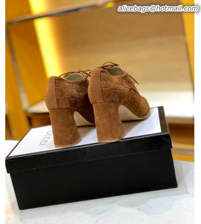 Lower Price Gucci GG Suede Lac-up High-Heel Pumps G01513 Camel