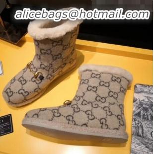 Best Gucci GG Wool Flat Short Boot 599017 Beige