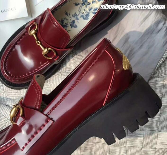 Classic Practical Gucci Leather Horsebit Lug Sole Loafers G01539 Burgundy