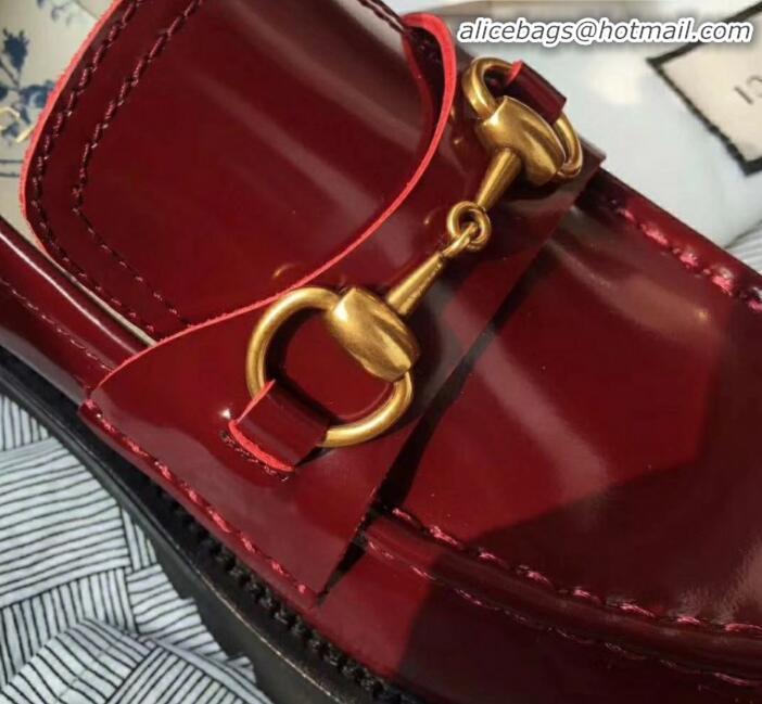 Classic Practical Gucci Leather Horsebit Lug Sole Loafers G01539 Burgundy