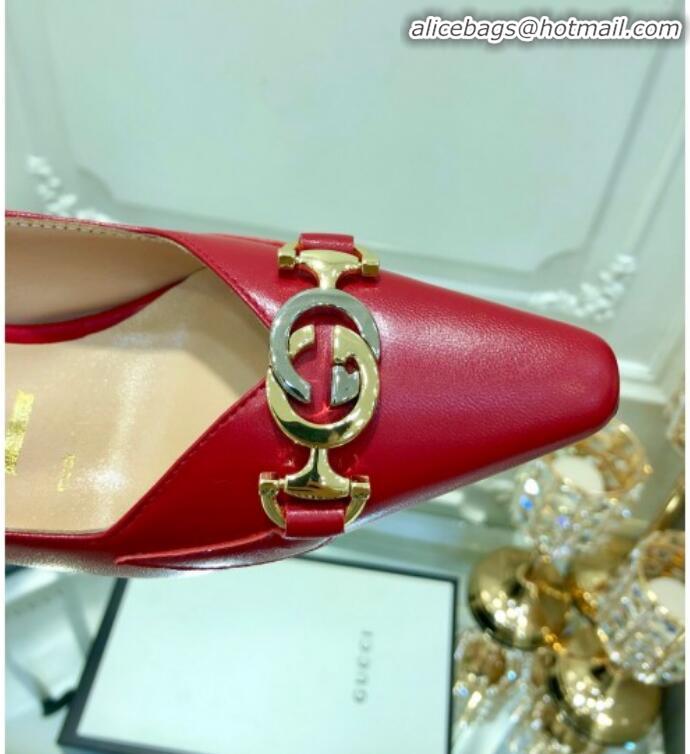 Fashion Gucci Zumi G Horsebit Mid-heel Leather Pump 596860 Red