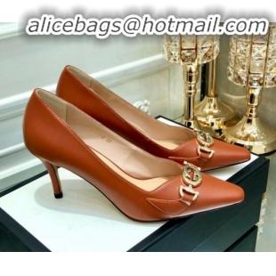 Top Design Gucci Zumi G Horsebit Mid-heel Leather Pump 596860 Brown