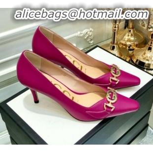 Grade Quality Gucci Zumi G Horsebit Mid-heel Leather Pump 596860 Fuchsia