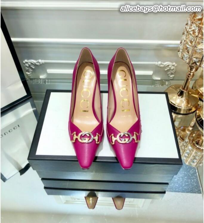 Grade Quality Gucci Zumi G Horsebit Mid-heel Leather Pump 596860 Fuchsia