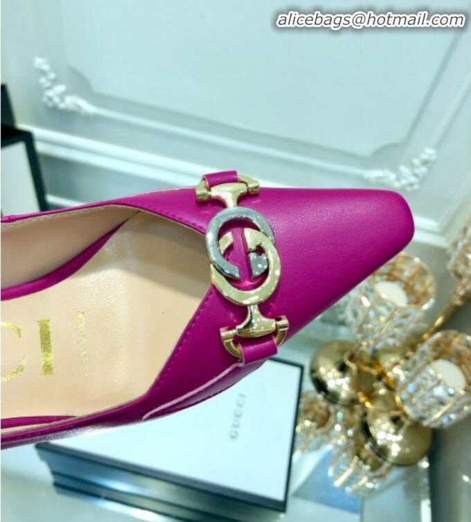 Grade Quality Gucci Zumi G Horsebit Mid-heel Leather Pump 596860 Fuchsia