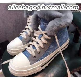 Best Grade Gucci GG Canvas Wool and Cashmere Sneaker Boots G02507 Blue