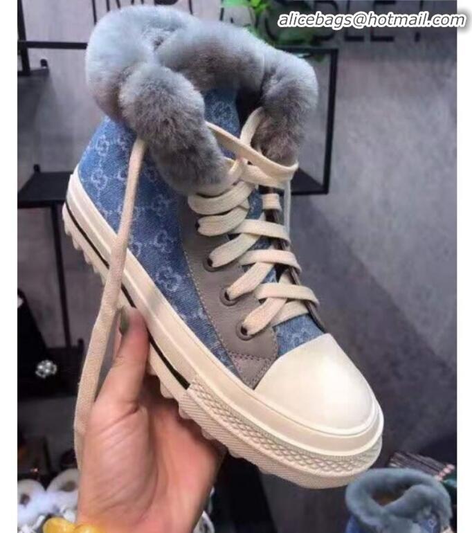 Best Grade Gucci GG Canvas Wool and Cashmere Sneaker Boots G02507 Blue