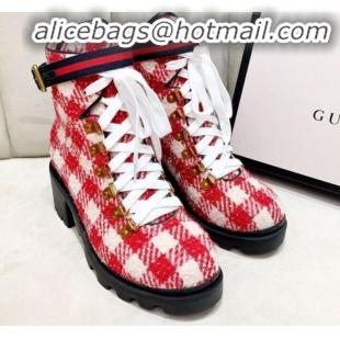 Discount Gucci Check Tweed Ankle Short Boot 578585 Red/White