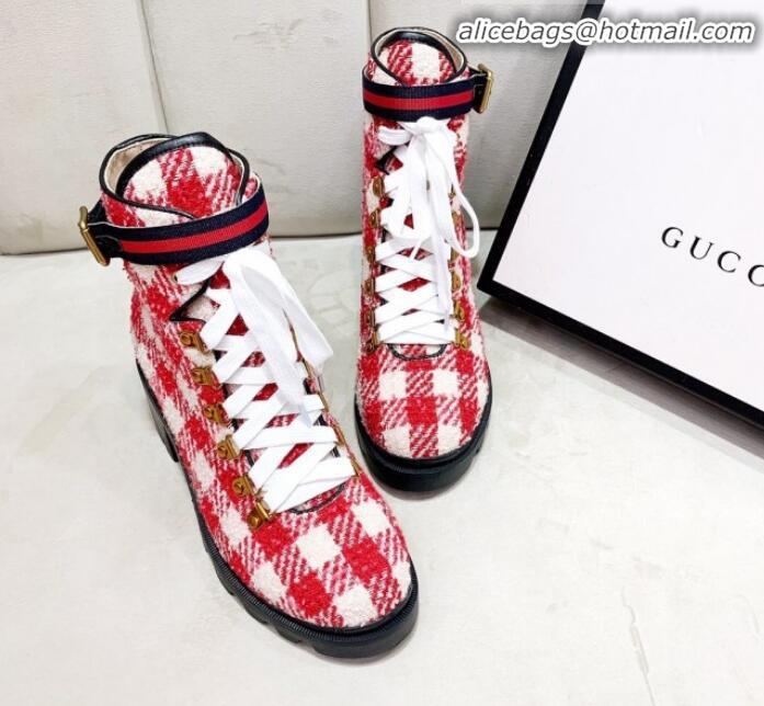 Discount Gucci Check Tweed Ankle Short Boot 578585 Red/White