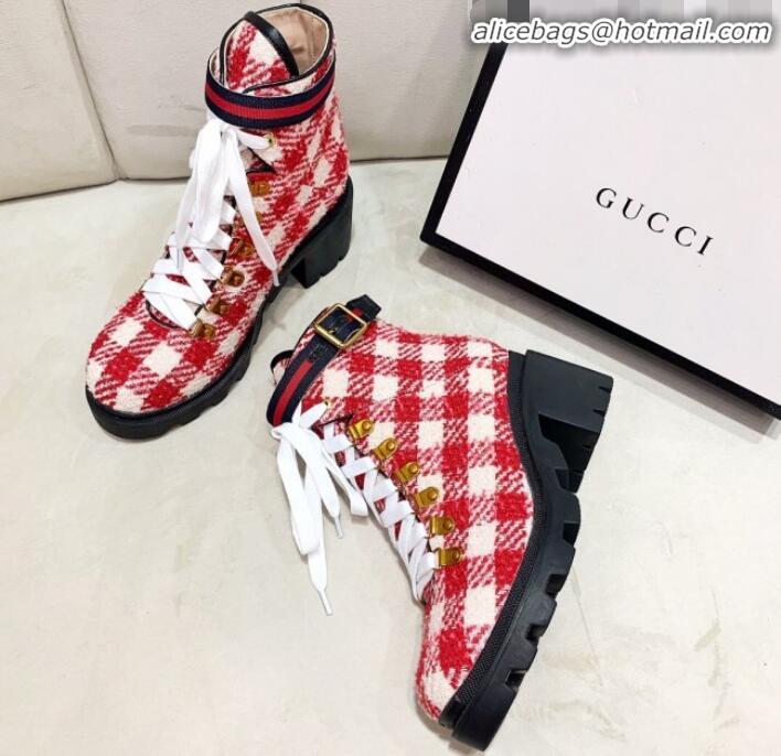 Discount Gucci Check Tweed Ankle Short Boot 578585 Red/White