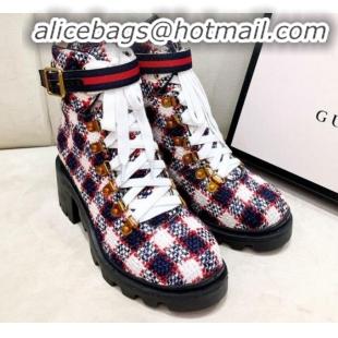 Classic Hot Gucci Check Tweed Ankle Short Boot 578585 Blue