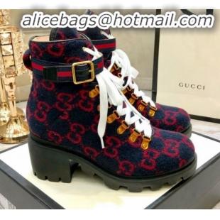 Top Quality Gucci GG Wool Ankle Short Boot 578585 Blue/Red/White