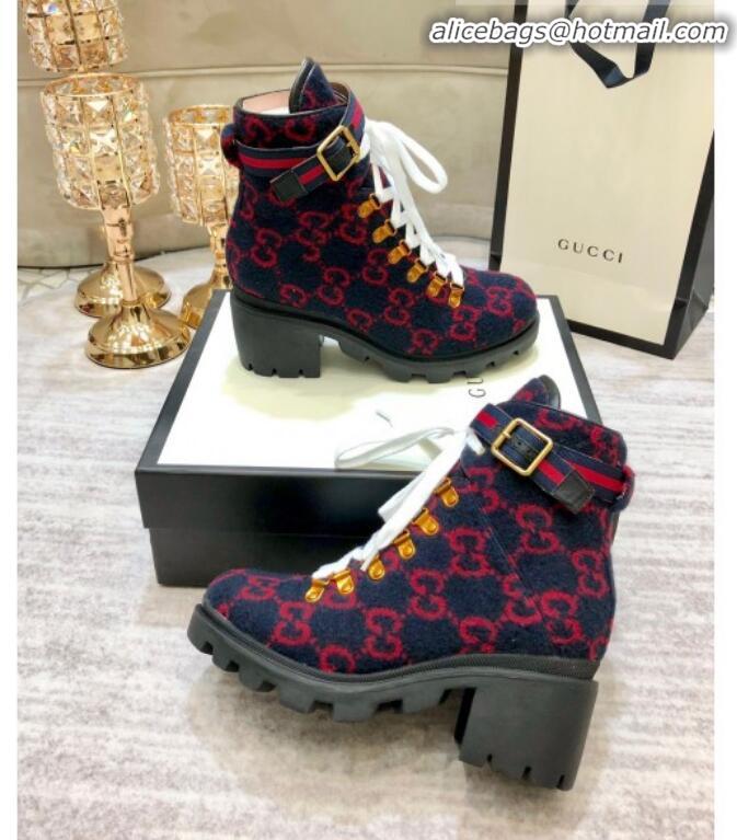 Top Quality Gucci GG Wool Ankle Short Boot 578585 Blue/Red/White