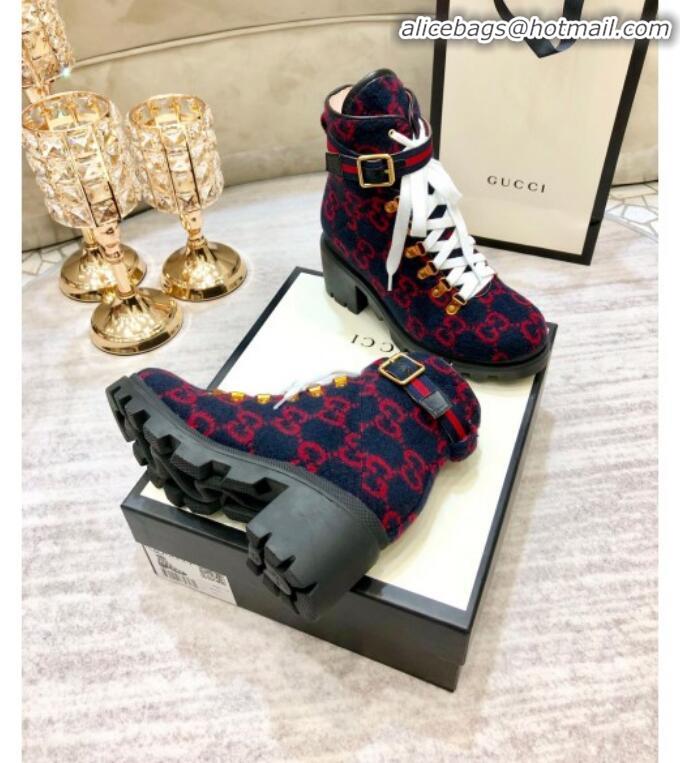 Top Quality Gucci GG Wool Ankle Short Boot 578585 Blue/Red/White