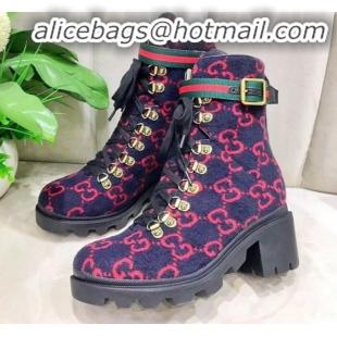 Good Product Gucci GG Wool Ankle Short Boot 578585 Blue/Red/Black