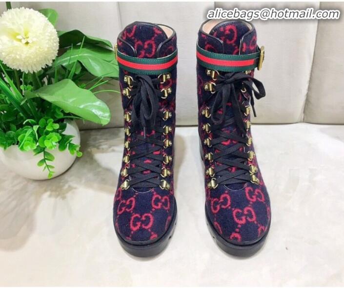 Good Product Gucci GG Wool Ankle Short Boot 578585 Blue/Red/Black