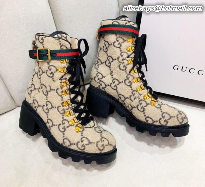 Best Product Gucci GG Wool Ankle Short Boot 578585 Beige