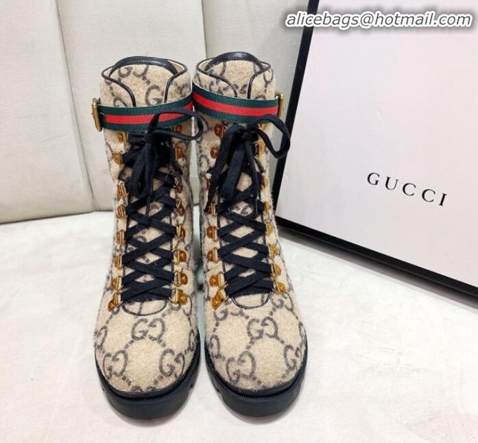 Best Product Gucci GG Wool Ankle Short Boot 578585 Beige