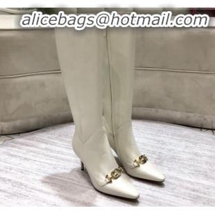 Unique Style Gucci Zumi G Horsebit Leather Mid-Heel Knee High Boot 575875 White