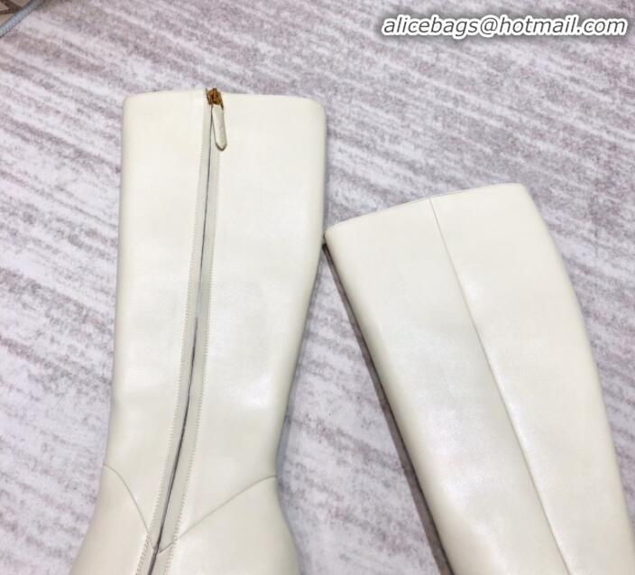 Unique Style Gucci Zumi G Horsebit Leather Mid-Heel Knee High Boot 575875 White