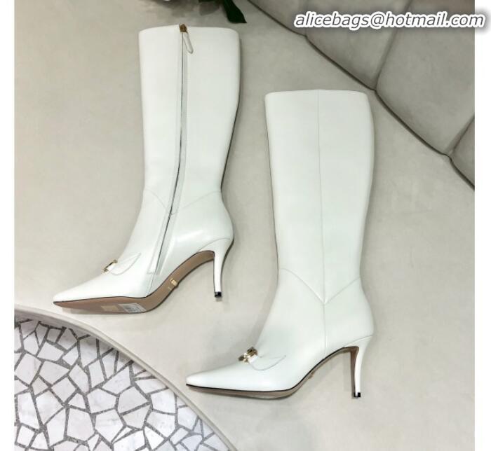 Unique Style Gucci Zumi G Horsebit Leather Mid-Heel Knee High Boot 575875 White