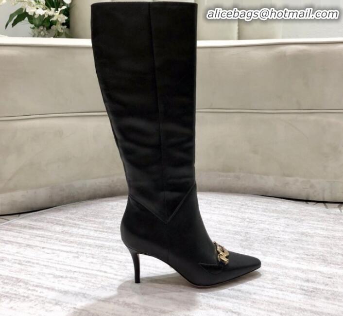 Well Crafted Gucci Zumi G Horsebit Leather Mid-Heel Knee High Boot 575875 Black