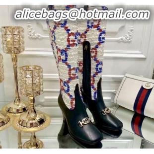 Shop Gucci Zumi Horsebit GG Tweed Mid-Heel Knee High Boot 577652 Multicolor