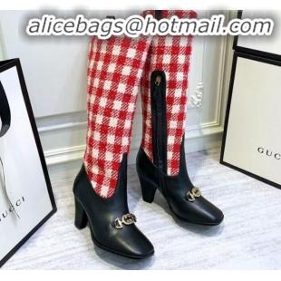 Most Popular Gucci Zumi Horsebit GG Tweed Mid-Heel Knee High Boot 577652 Red