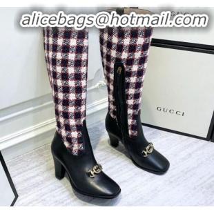 Low Price Gucci Zumi Horsebit GG Tweed Mid-Heel Knee High Boot 577652 Blue