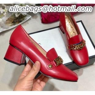 Best Gucci Sylvie Chain Leather Mid-heel Pump 537539 Red