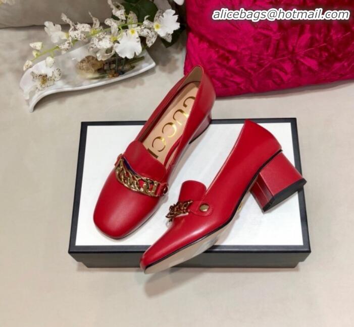 Best Gucci Sylvie Chain Leather Mid-heel Pump 537539 Red