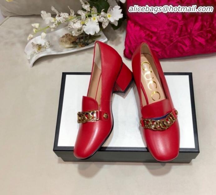 Best Gucci Sylvie Chain Leather Mid-heel Pump 537539 Red