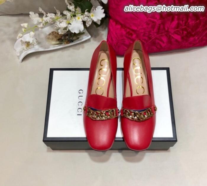 Best Gucci Sylvie Chain Leather Mid-heel Pump 537539 Red