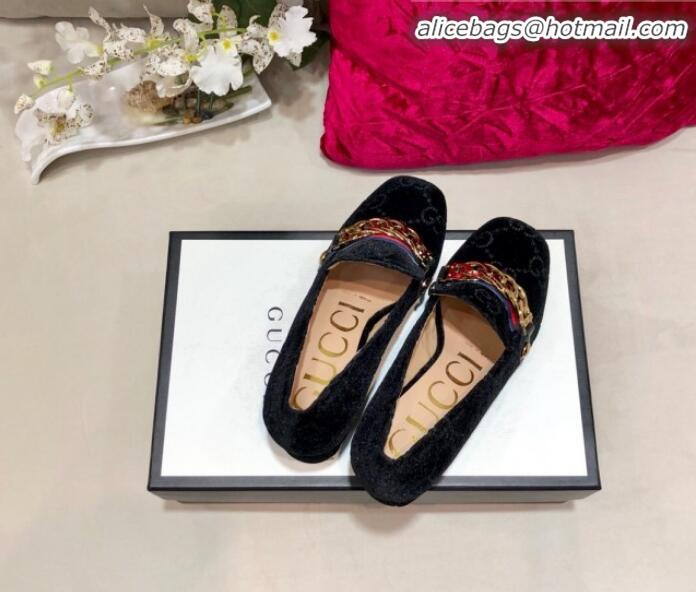 Good Quality Gucci Sylvie Chain GG Velvet Mid-heel Pump 525082 Black