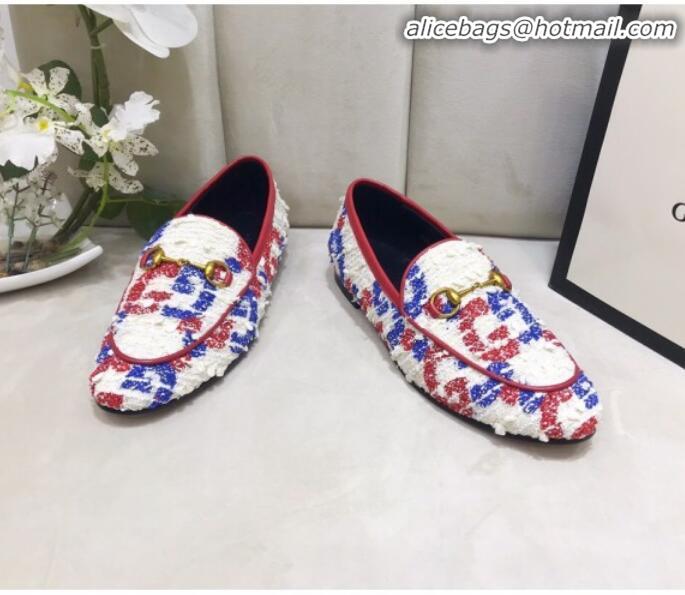 Affordable Price Gucci Jordaan Horsebit GG Tweed Flat Loafers 431467 Multicolor