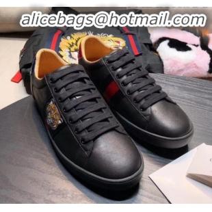 Low Price Gucci Ace Sneaker with Real Snake Leatehr Back And Embroidered Tiger G03181 Black