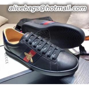 Low Price Gucci Ace Sneaker with Real Snake Leatehr Back And Embroidered Bee G03183 Black