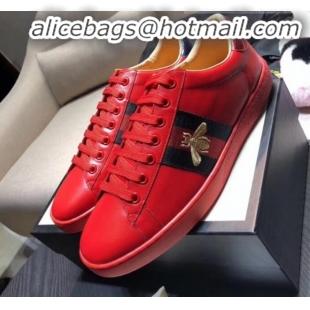 Grade Quality Gucci Ace Sneaker with Real Snake Leatehr Back And Embroidered Bee G03183 Red