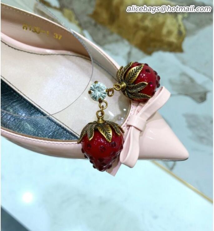 Shop Duplicate Gucci Patent Leather Strawberry Charm Bamboo Heel Slingback Pumps G10130 Pink