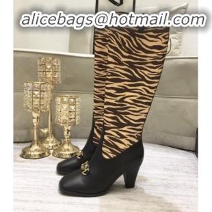 Good Quality Gucci Zumi Horsebit GG Animal Print Mid-Heel Knee High Boot 577652 Yellow