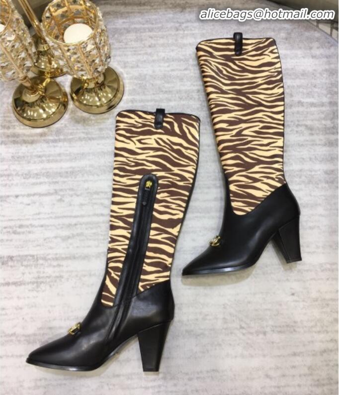 Good Quality Gucci Zumi Horsebit GG Animal Print Mid-Heel Knee High Boot 577652 Yellow