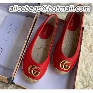 Top Quality Gucci Leather Flat Espadrille with Double G 602505 Red