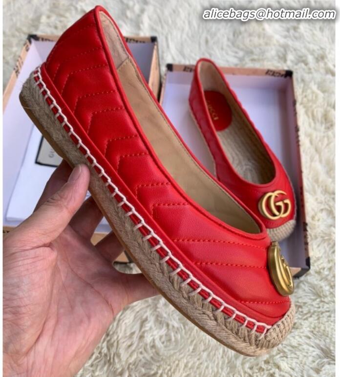 Top Quality Gucci Leather Flat Espadrille with Double G 602505 Red