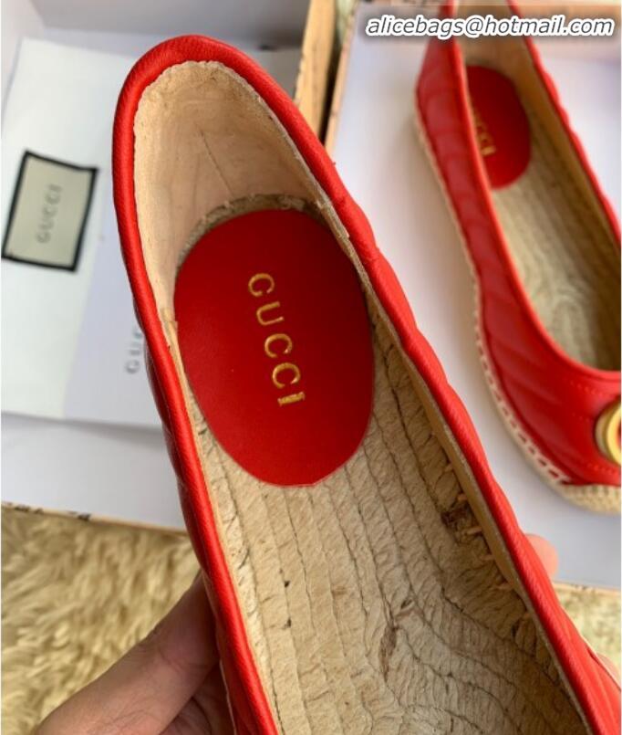 Top Quality Gucci Leather Flat Espadrille with Double G 602505 Red