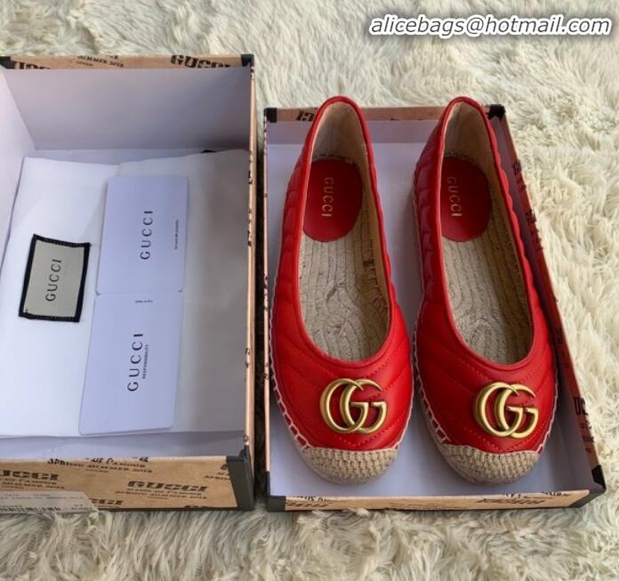 Top Quality Gucci Leather Flat Espadrille with Double G 602505 Red