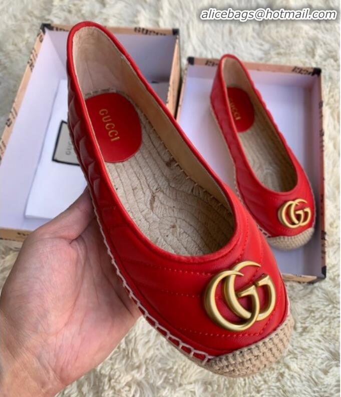 Top Quality Gucci Leather Flat Espadrille with Double G 602505 Red